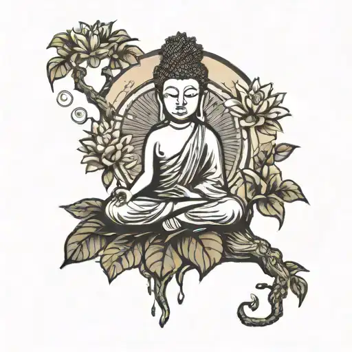 bodhi tree female buddha tattoo design idea