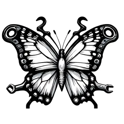 Butterfly with Mechanic Wrenches with something eeyore off of winnie the pooh tattoo design idea