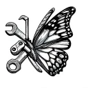 Butterfly with Mechanic Wrenches with something eeyore off of winnie the pooh tattoo design idea