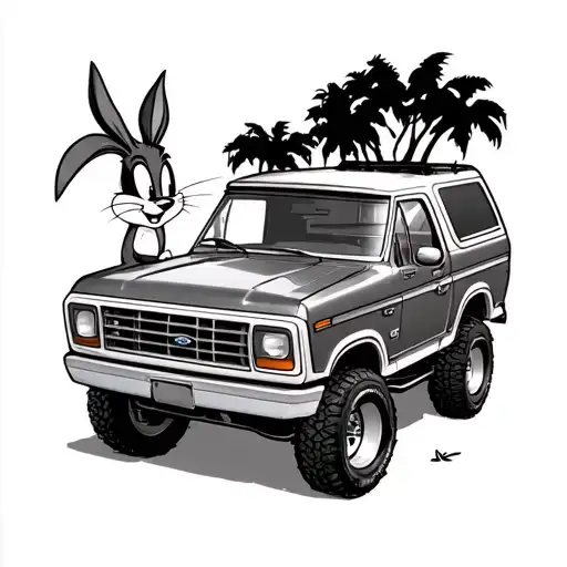 looney tunes and 1985 ford bronco tattoo design idea