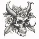 skull with ram horns and flowers tattoo design idea