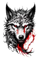 black and white turbulent Forest with the eyes of Fenrir piercing through in red located from wrist through forearm tattoo design idea