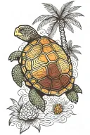 turtle and palm trees tattoo design idea