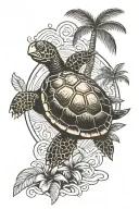 turtle and palm trees tattoo design idea