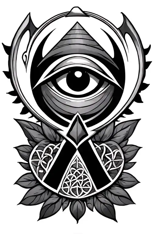 eye of horus, pyramid, matatron's cube, ankh, flower of life tattoo design idea