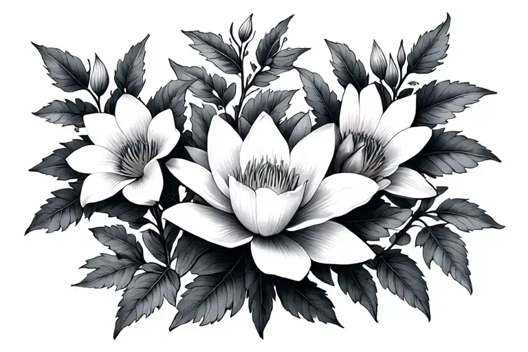 larkspur and water lily Aster and morning glory vine tattoo design idea