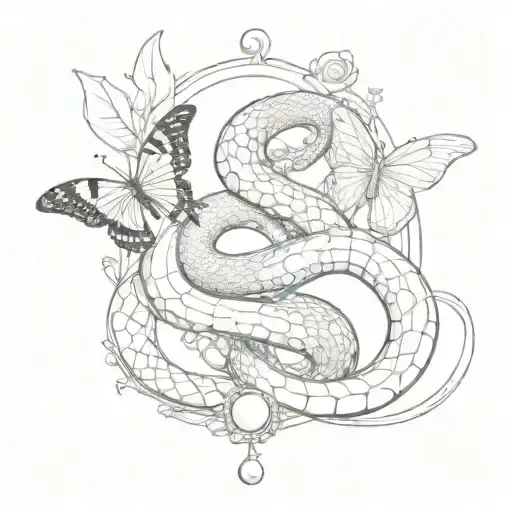 snake and butterfly emerging with pearl tattoo design idea