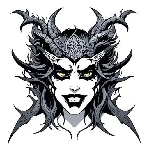 Neotradicinal oni mascara tattoo design idea