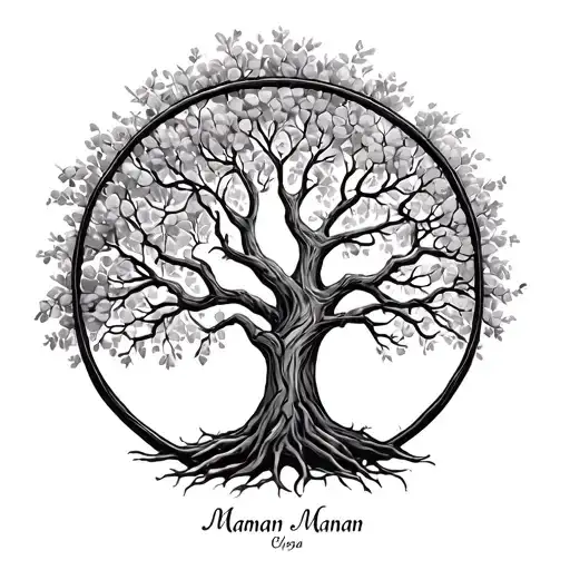Tree of life with first name Joël Maman Elsa Melissa Papa tattoo design idea