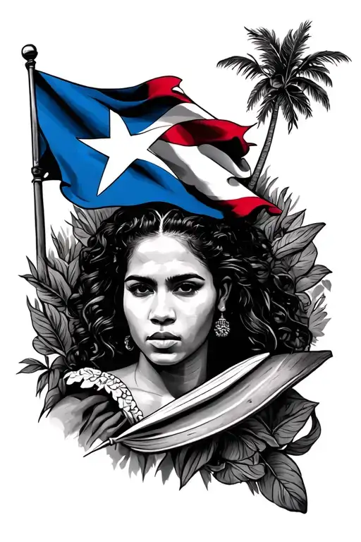 Puerto Rican culture and flag incorporated and Dominican Republic culture and flag tattoo design idea