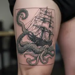 Kraken pulling a ship tattoo design idea