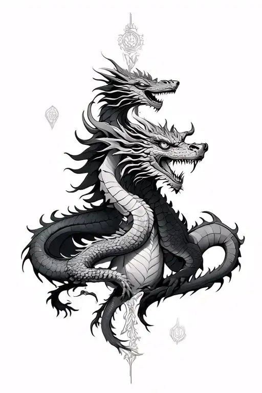 caduseous with gemini zodiac and dragon  on sternum  tattoo design idea