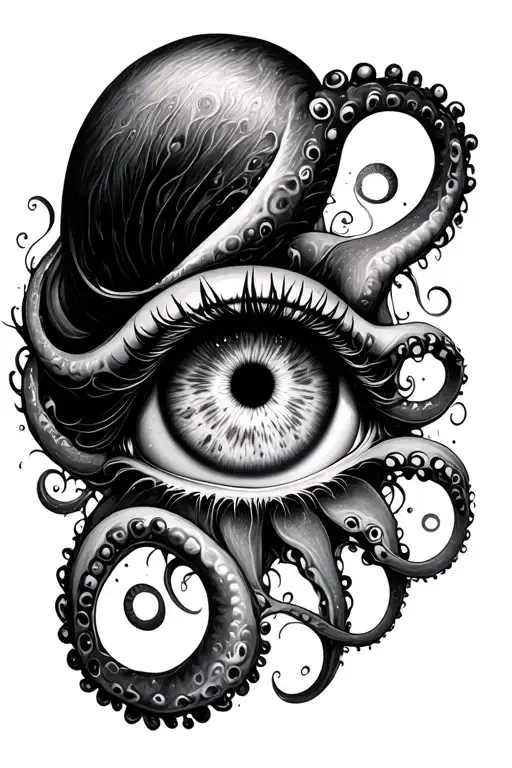 swirly tentacles eyeball tattoo design idea
