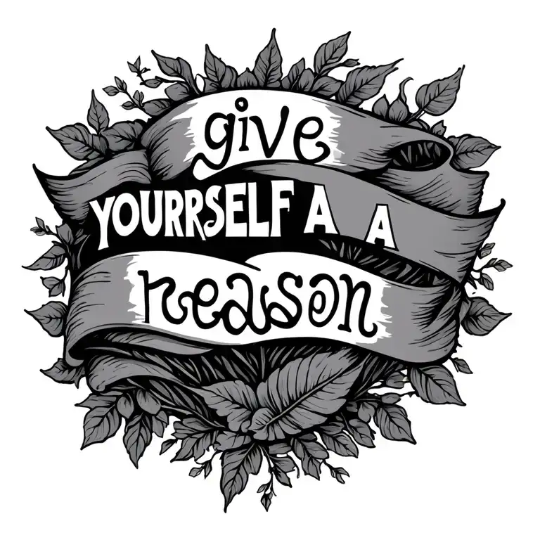 fine line tattoo with the words "give yourself a reason" going downwards the letters vertical with vines behind and arou tattoo design idea