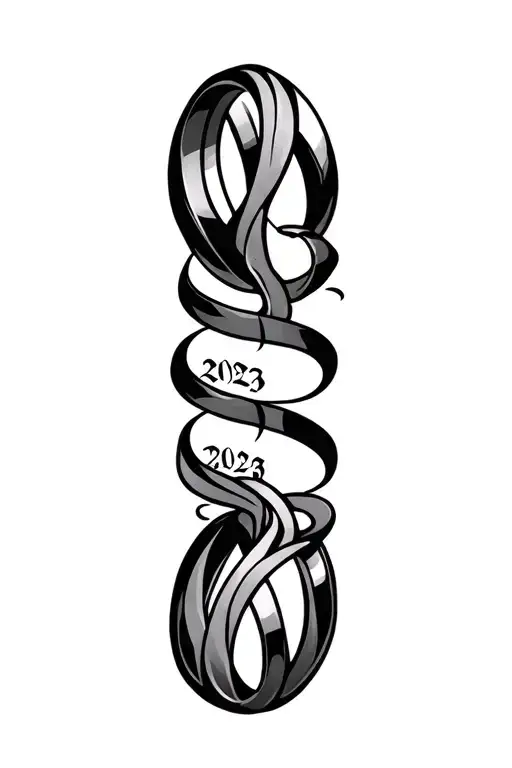 ambigram wedding ring tattoo with 2023 written in roman numeral tattoo design idea