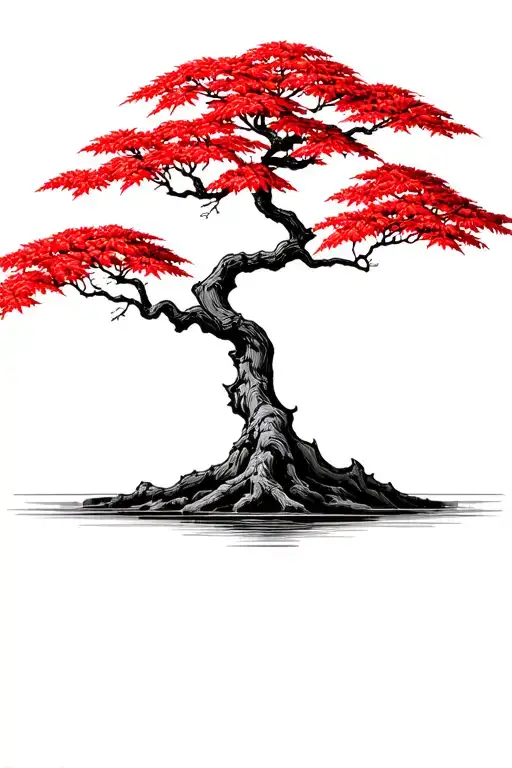 Japanese maple tree with leaves tattoo design idea