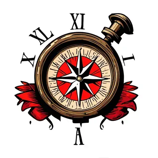 #LLRED with a compass behind with roman numerals surrounded tattoo design idea
