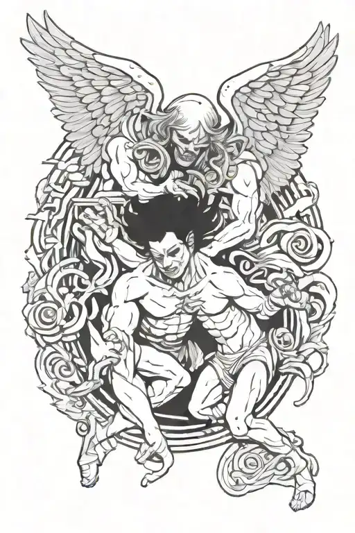 angel beating a demon vice versa tattoo design idea