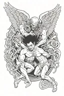 angel beating a demon vice versa tattoo design idea