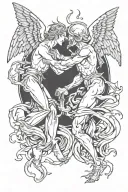 angel beating a demon vice versa tattoo design idea