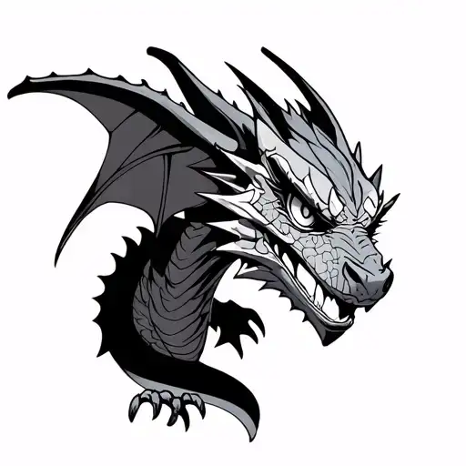 black and grey Spyro dragon on skateboard deck tattoo design idea