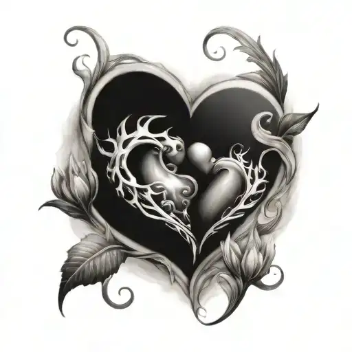 twin flames heart surrounded tattoo design idea