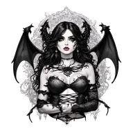 Gothic, Succubus, Big Boobs, G-String, Ripped Bra tattoo design idea