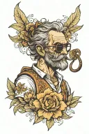 odysseus with bow and floral shirt and sunglassess full body tattoo design idea