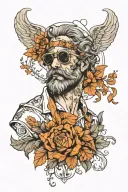 odysseus with bow and floral shirt and sunglassess full body tattoo design idea