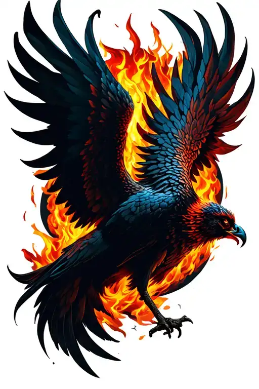 fire phoenix rising from ashes symbolizing overcoming PTSD tattoo design idea