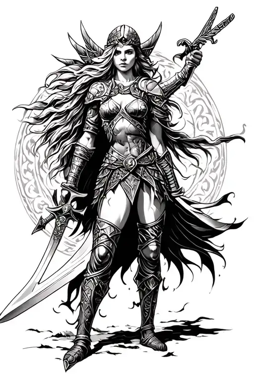 Valkyrie warrior wielding a sword tattoo design idea