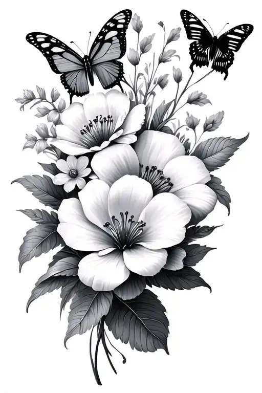 flowers and butterflies tattoo design idea
