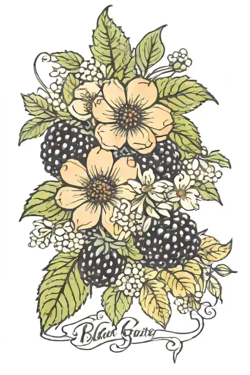 blackberry with flowers and wedding date 12/22/19  tattoo design idea