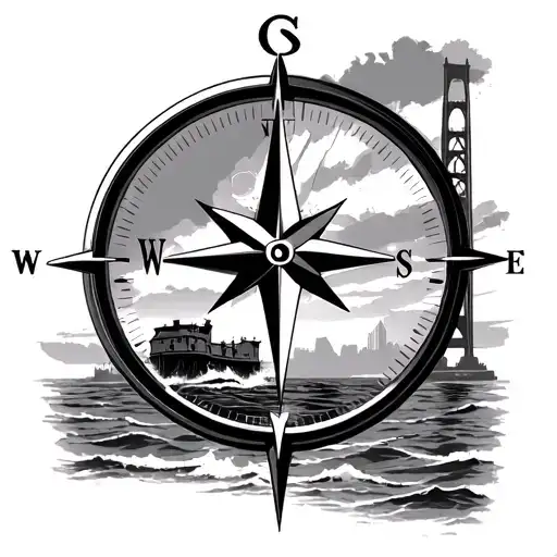 nautical compass intergrated the mackinaw bridge. I would like the compass in the background.  tattoo design idea