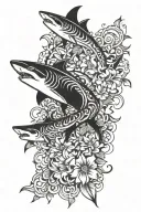 shark and Lehua flower intertwined tattoo design idea