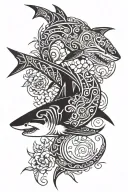 shark and Lehua flower intertwined tattoo design idea