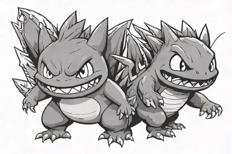gengar and charmander Pokemon hipster tattoo design idea
