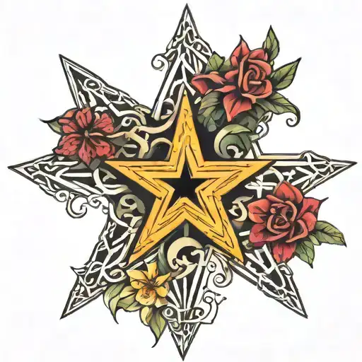 a five-pointed star includes three women and two men an original style tattoo design idea