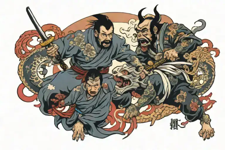 battle scene tattoo design idea