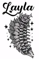 starting at the upper back going down the spine. The name Layla in cursive with a few stars toward the top of the back. tattoo design idea