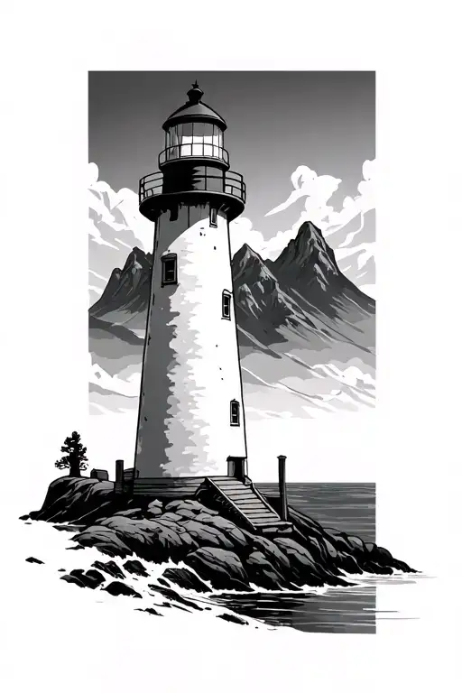 mountians lighthouses tattoo design idea