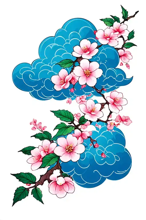 Cloud Japanese Leafs Cherry Blossom tattoo design idea