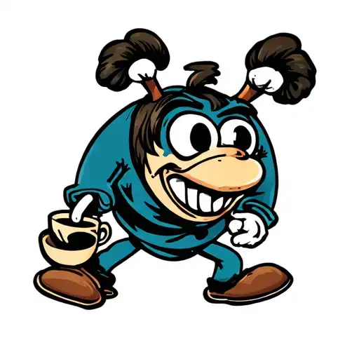 coffee character like cuphead doing the John Lennon walk tattoo design idea