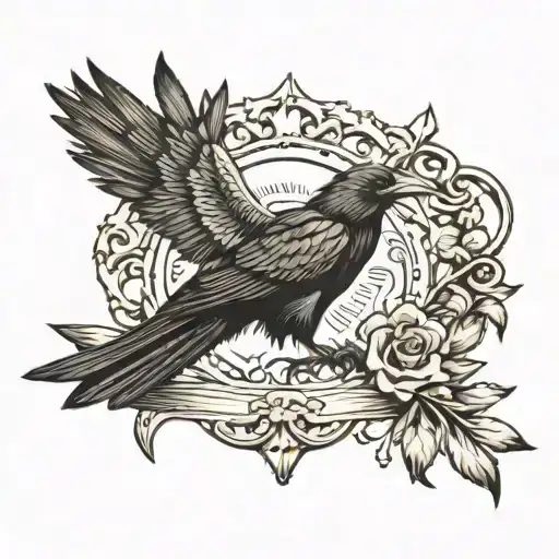 crow and arrow baroque tattoo design idea