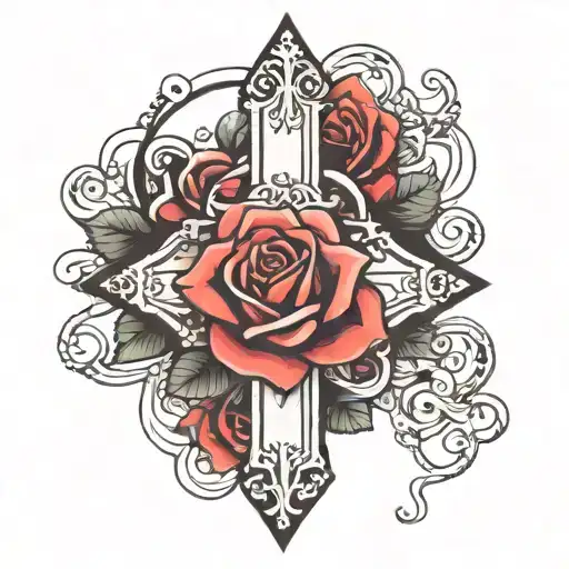 rose armband with gothic cross tattoo design idea