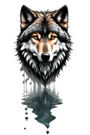 wolf reflection in water tattoo design idea