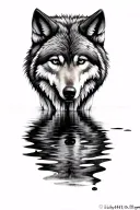 wolf reflection in water tattoo design idea