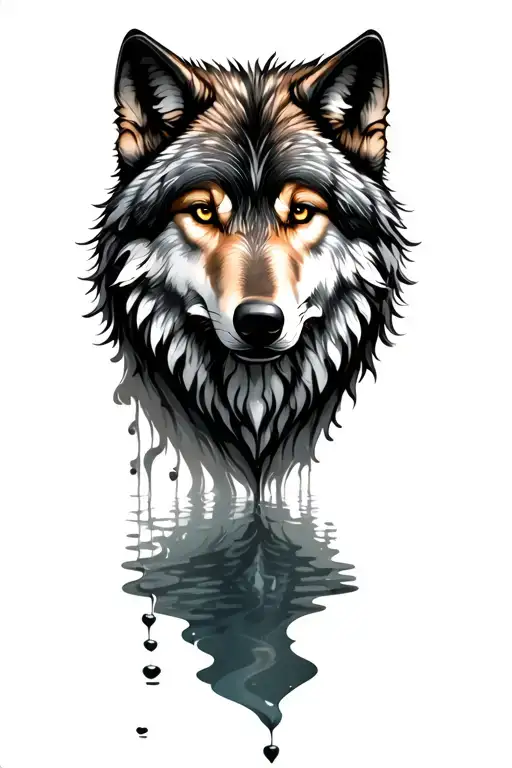 wolf reflection in water tattoo design idea