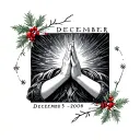 small "December 5 2006" and hands praying tattoo design idea