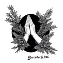 small "December 5 2006" and hands praying tattoo design idea